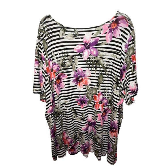 Catherines 3X Floral Stripe Knit Top Plus Size Short Sleeve Everyday Style - Picture 3 of 7